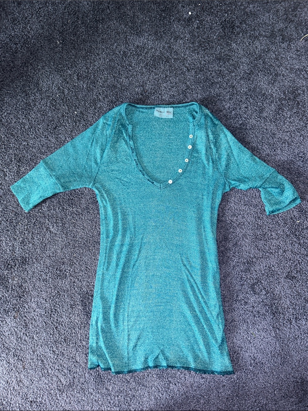 Michael Stars Teal V-Neck Short-Sleeve Top with Button Detailing